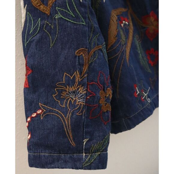 Chico's Women's Sz 2 (L/12) Multi Floral Embroidered Lined Denim Jacket $159 - Picture 8 of 15
